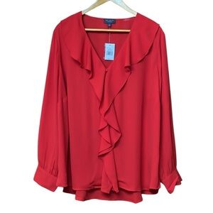 The Limited Top Red Ruffle Blouse Long Sleeve Plus Size 3X NWT